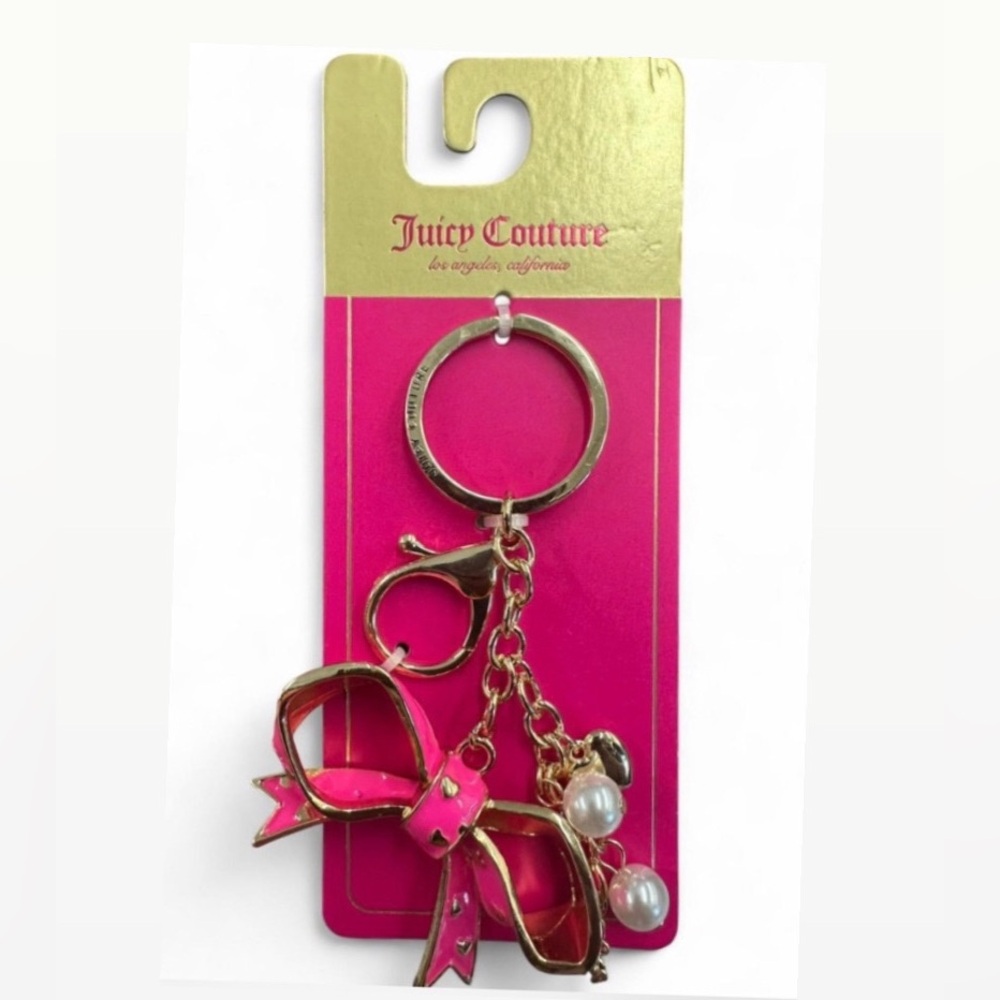 Juicy Couture Pink and Gold Charm bow Key Holder NWT